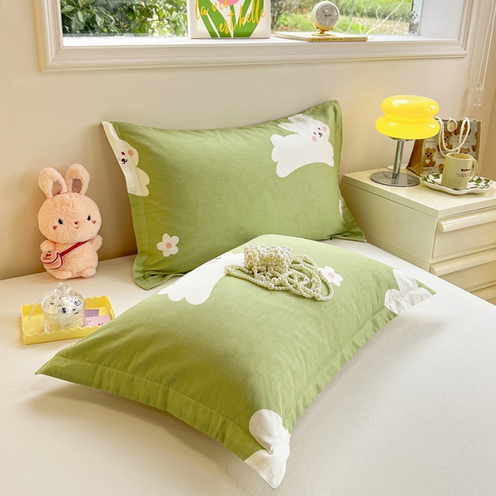 91家纺网 家纺一手货源 找家纺 绵庭 2023新款全棉印花枕套 萌萌兔-绿