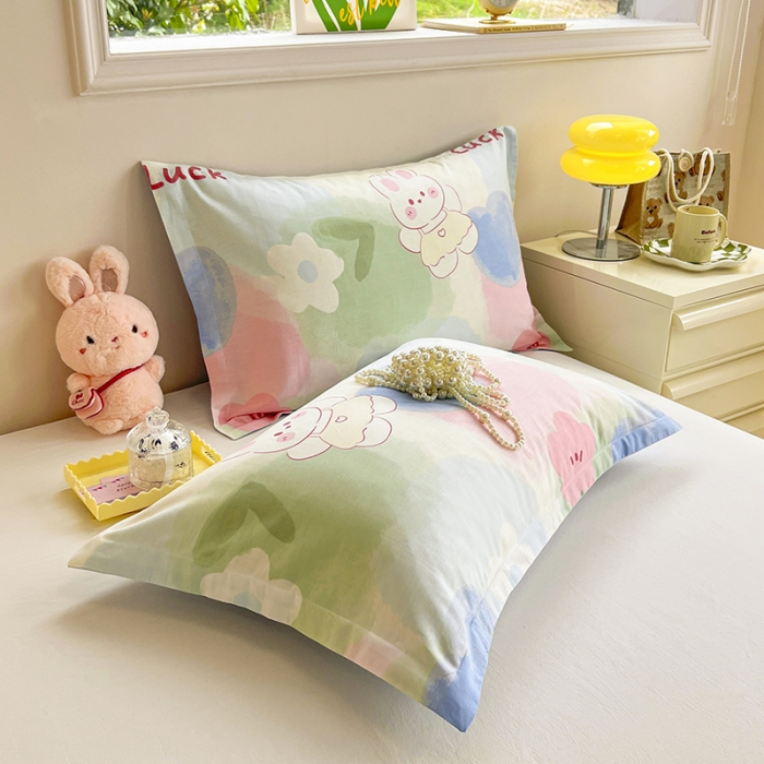 91家纺网 家纺一手货源 找家纺 绵庭 2023新款全棉印花枕套 兔小贝