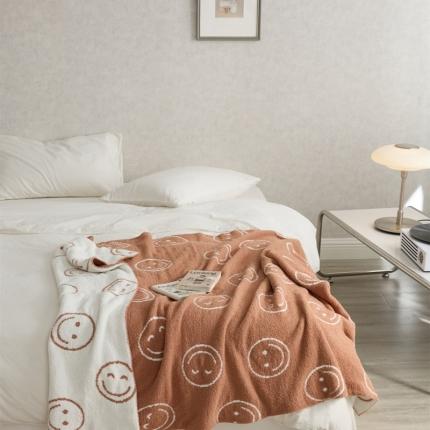 91家纺网 家纺一手货源 找家纺 （总）暖绵绵 笑脸半边绒多功能盖毯休闲毯旅行毯午睡毯沙发毯装饰毯