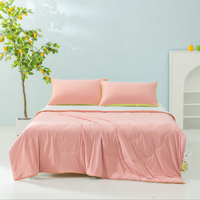 91家纺网 家纺一手货源 找家纺 钰博家纺 瓜瓜夏凉被 胭粉+浅灰