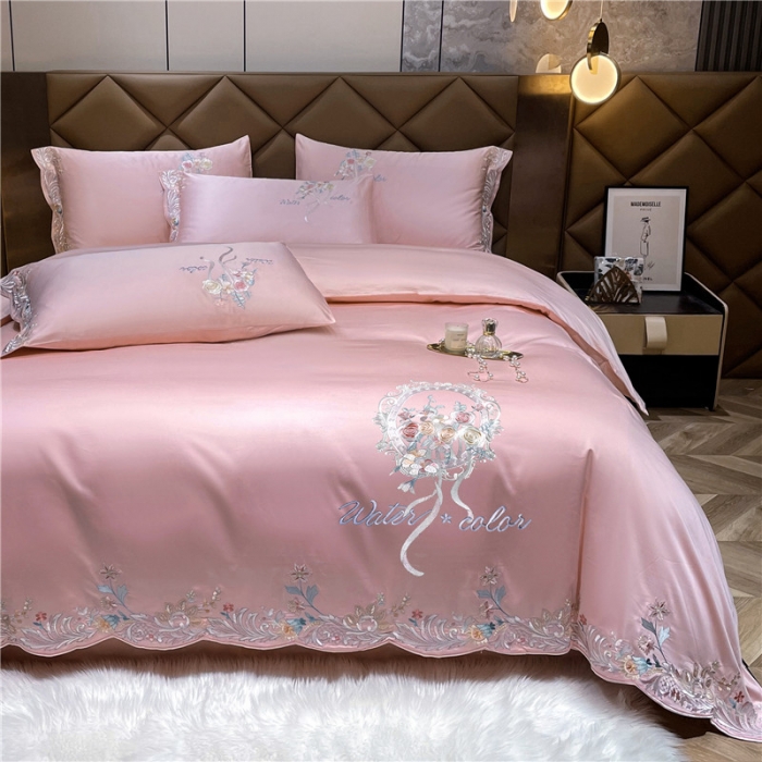 91家纺网 家纺一手货源 找家纺 （总）宏羽纺2022新款高支高密长绒棉刺绣居家款四件套-安娜