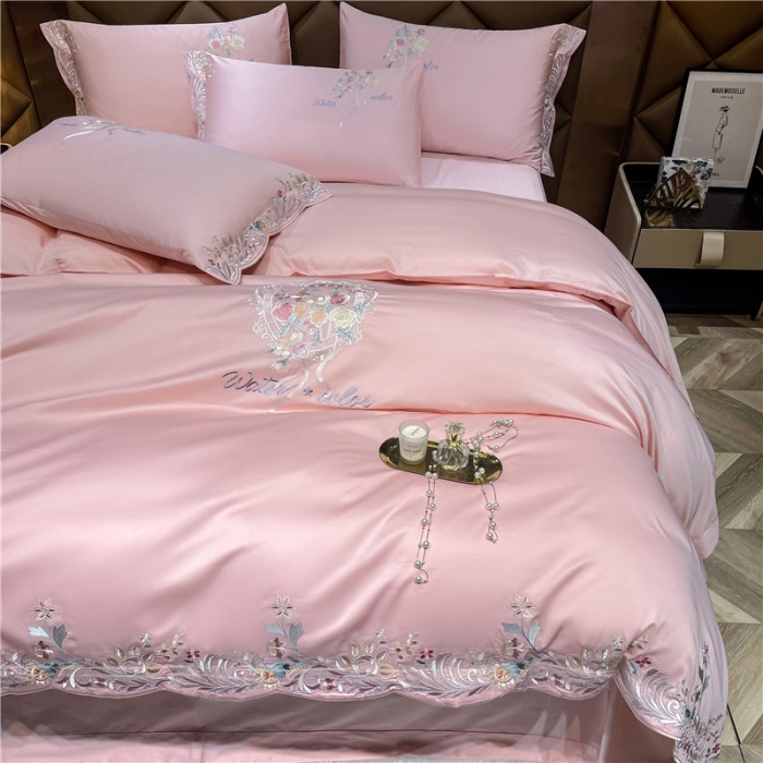 91家纺网 家纺一手货源 找家纺 （总）宏羽纺2022新款高支高密长绒棉刺绣居家款四件套-安娜