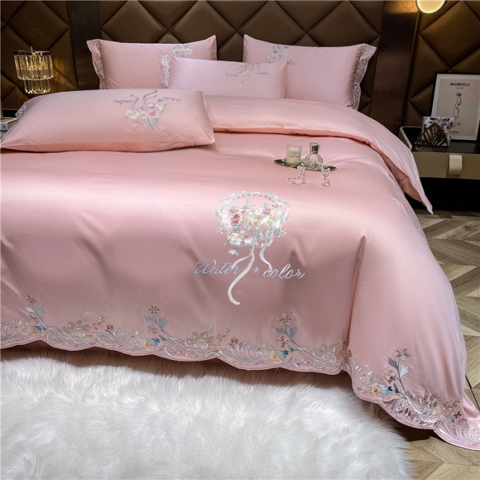 91家纺网 家纺一手货源 找家纺 （总）宏羽纺2022新款高支高密长绒棉刺绣居家款四件套-安娜