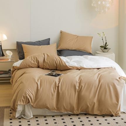 91家纺网 家纺一手货源 找家纺 寐眠 2023新款40支长绒棉全棉纯棉纯色双拼四件套 白+咖