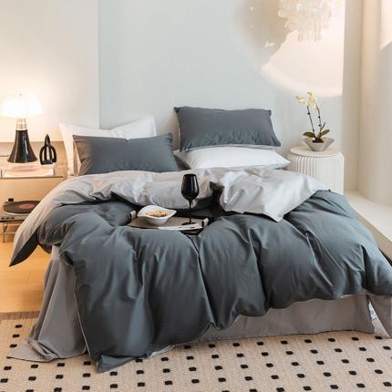 91家纺网 家纺一手货源 找家纺 寐眠 2023新款40支长绒棉全棉纯棉纯色双拼四件套 深灰+浅灰