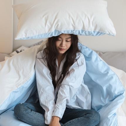 寐眠 2023新款40支长绒棉全棉纯棉纯色双拼四件套 本白+浅蓝