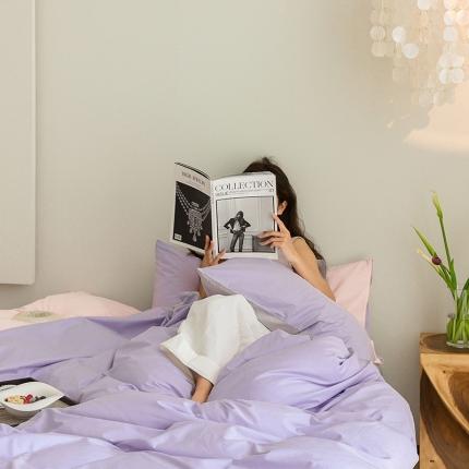 寐眠 2023新款40支长绒棉全棉纯棉纯色双拼四件套 浅紫+米灰