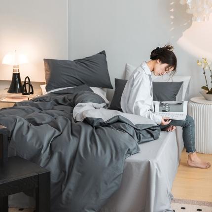 寐眠 2023新款40支长绒棉全棉纯棉纯色双拼四件套 深灰+浅灰