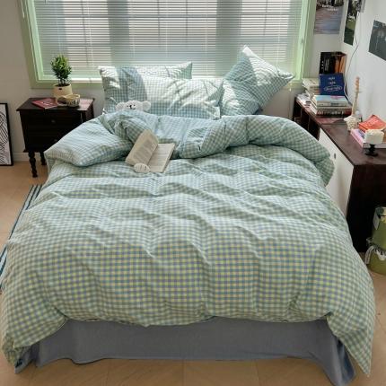 91家纺网 家纺一手货源 找家纺 新款 全棉色织水洗棉四件套纯棉宿舍三件套 杰西卡蓝