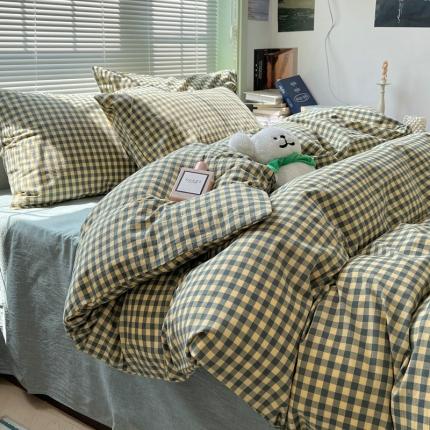 新款 全棉色织水洗棉四件套纯棉宿舍三件套 杰西卡黄