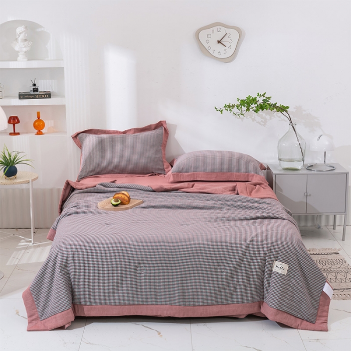 91家纺网 家纺一手货源 找家纺 简色坊 2023新款全棉色织小提花夏凉被小提花- 青柚-栗子棕