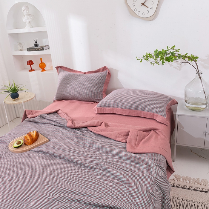 91家纺网 家纺一手货源 找家纺 简色坊 2023新款全棉色织小提花夏凉被小提花- 青柚-栗子棕