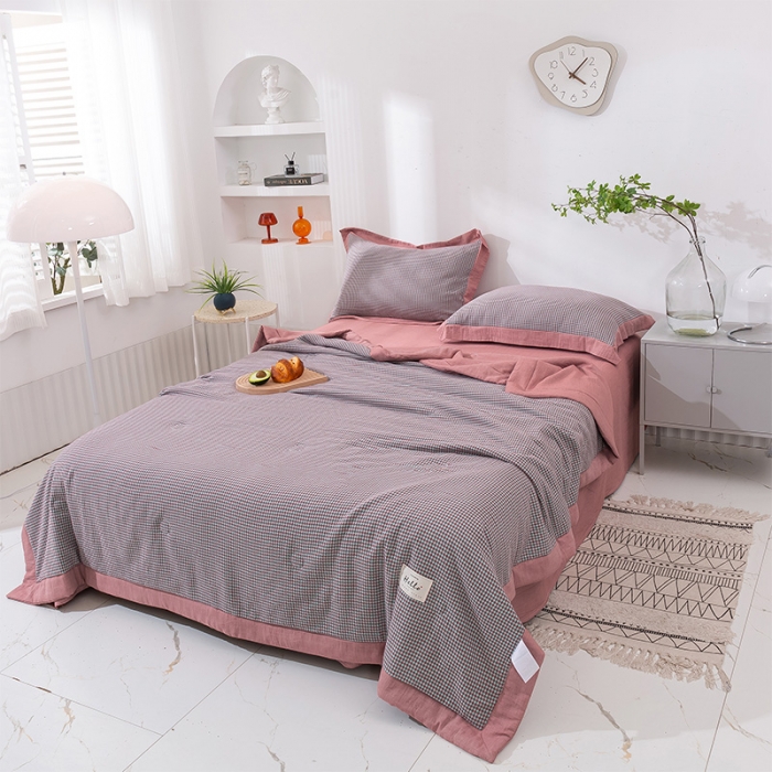 91家纺网 家纺一手货源 找家纺 简色坊 2023新款全棉色织小提花夏凉被小提花- 青柚-栗子棕