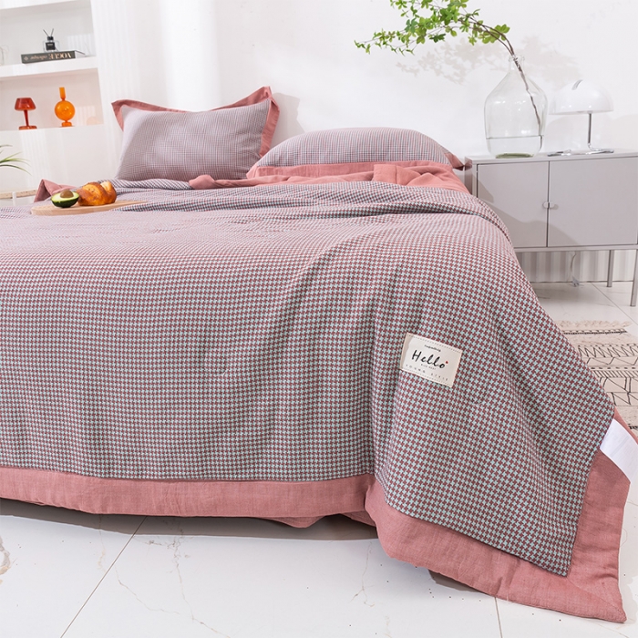 91家纺网 家纺一手货源 找家纺 简色坊 2023新款全棉色织小提花夏凉被小提花- 青柚-栗子棕