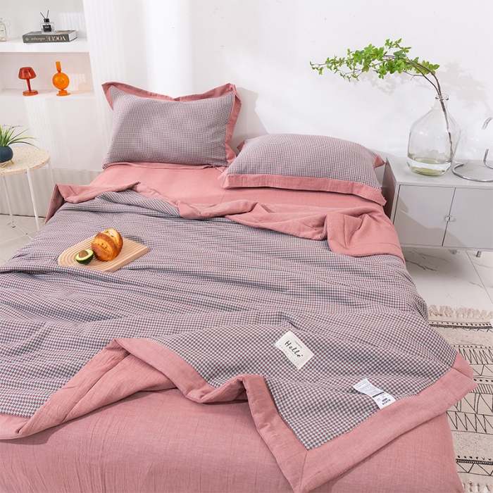 91家纺网 家纺一手货源 找家纺 简色坊 2023新款全棉色织小提花夏凉被小提花- 青柚-栗子棕