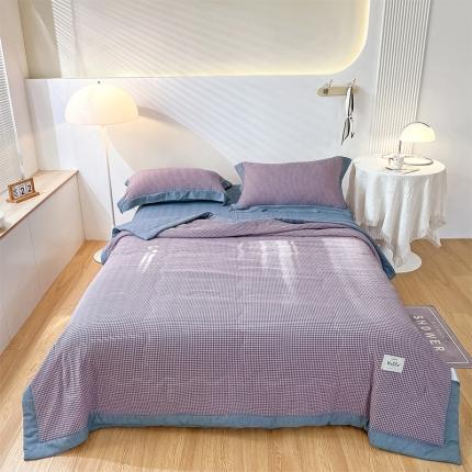 简色坊 2023新款全棉色织小提花夏凉被小提花-青柚-浅紫