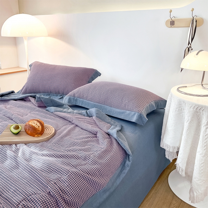 91家纺网 家纺一手货源 找家纺 简色坊 2023新款全棉色织小提花夏凉被小提花-青柚-浅紫