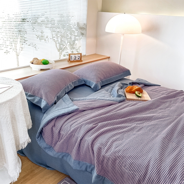 91家纺网 家纺一手货源 找家纺 简色坊 2023新款全棉色织小提花夏凉被小提花-青柚-浅紫