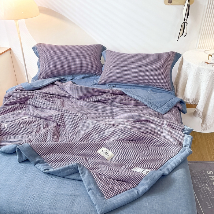 91家纺网 家纺一手货源 找家纺 简色坊 2023新款全棉色织小提花夏凉被小提花-青柚-浅紫