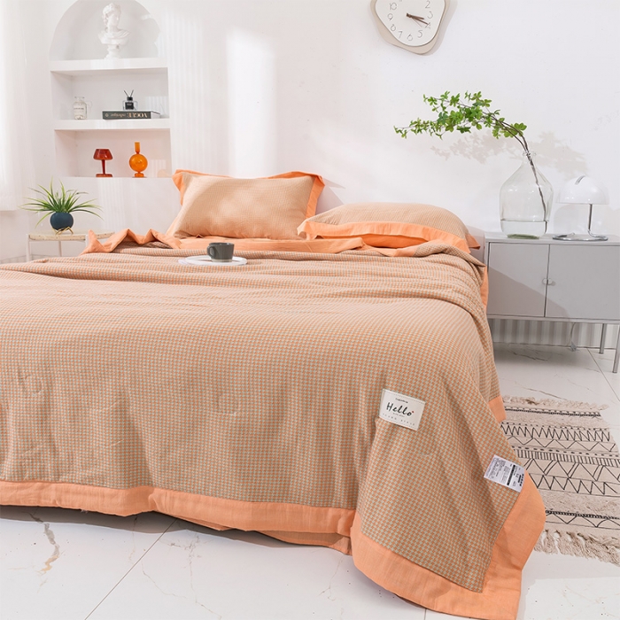 91家纺网 家纺一手货源 找家纺 简色坊 2023新款全棉色织小提花夏凉被小提花-青柚-山茶桔