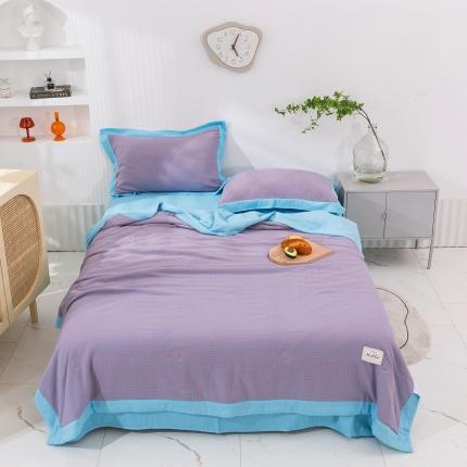 91家纺网 家纺一手货源 找家纺 简色坊 2023新款全棉色织小提花夏凉被小提花-青柚-信号蓝