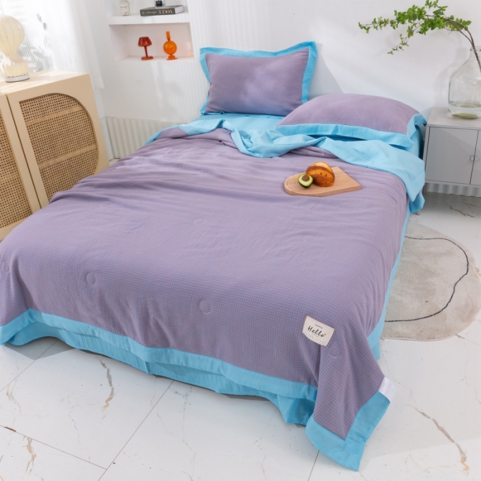 91家纺网 家纺一手货源 找家纺 简色坊 2023新款全棉色织小提花夏凉被小提花-青柚-信号蓝