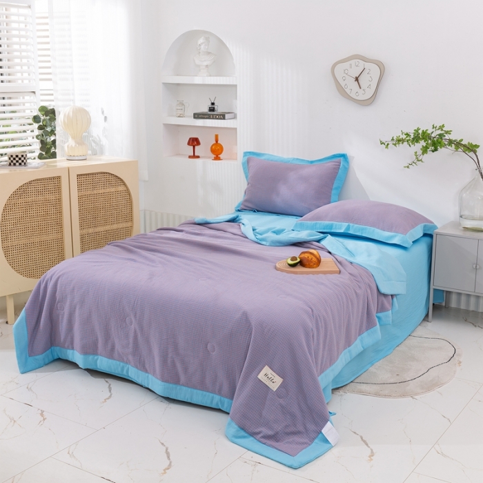 91家纺网 家纺一手货源 找家纺 简色坊 2023新款全棉色织小提花夏凉被小提花-青柚-信号蓝