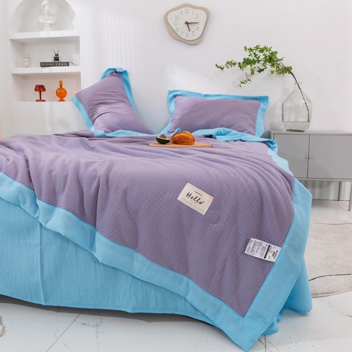 91家纺网 家纺一手货源 找家纺 简色坊 2023新款全棉色织小提花夏凉被小提花-青柚-信号蓝