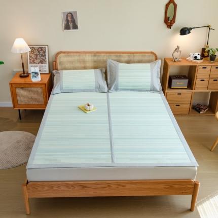 91家纺网 家纺一手货源 找家纺 印季 2023新款 加密加厚可折叠汉草席 草席-天蓝