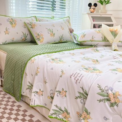 91家纺网 家纺一手货源 找家纺 （总）花漾 2024新款A类针织棉凉感丝夏被凉席四件套自然光