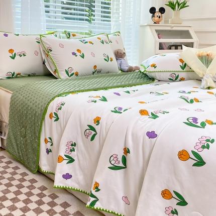 91家纺网 家纺一手货源 找家纺 （总）花漾 2024新款A类针织棉凉感丝夏被凉席四件套自然光