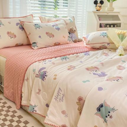 91家纺网 家纺一手货源 找家纺 （总）花漾 2024新款A类针织棉凉感丝夏被凉席四件套自然光