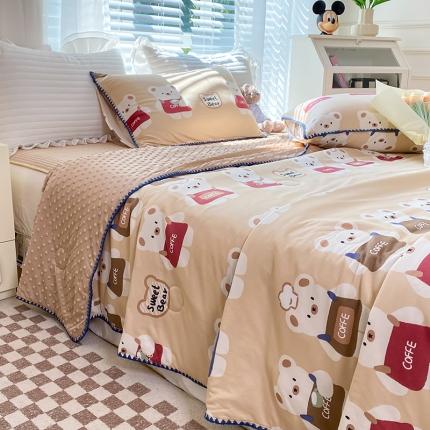 91家纺网 家纺一手货源 找家纺 （总）花漾 2024新款A类针织棉凉感丝夏被凉席四件套自然光