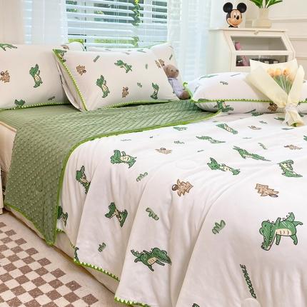 91家纺网 家纺一手货源 找家纺 （总）花漾 2024新款A类针织棉凉感丝夏被凉席四件套自然光