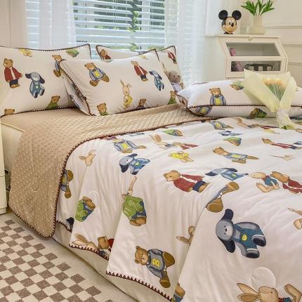 91家纺网 家纺一手货源 找家纺 （总）花漾 2024新款A类针织棉凉感丝夏被凉席四件套自然光