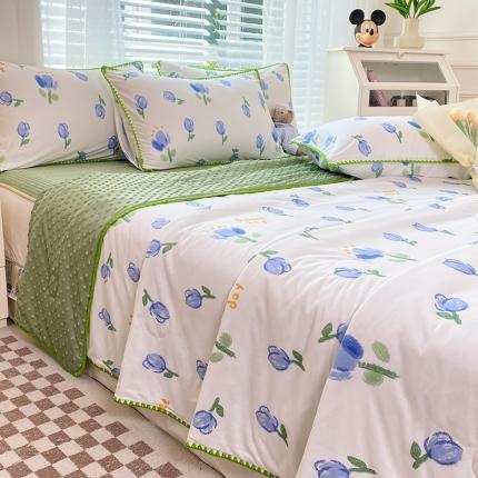 91家纺网 家纺一手货源 找家纺 （总）花漾 2024新款A类针织棉凉感丝夏被凉席四件套自然光