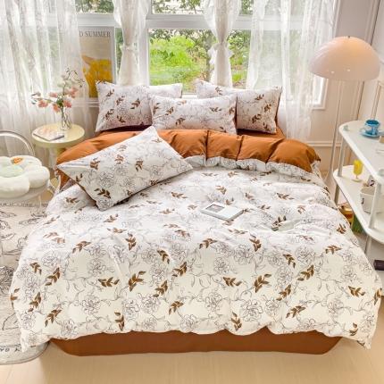 91家纺网 家纺一手货源 找家纺 (总）米瑞娜 2024新款春夏105克双层纱水洗棉麻印花四件套 