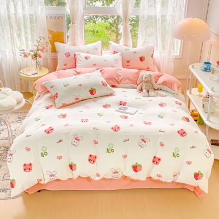 91家纺网 家纺一手货源 找家纺 (总）米瑞娜 2024新款春夏105克双层纱水洗棉麻印花四件套 