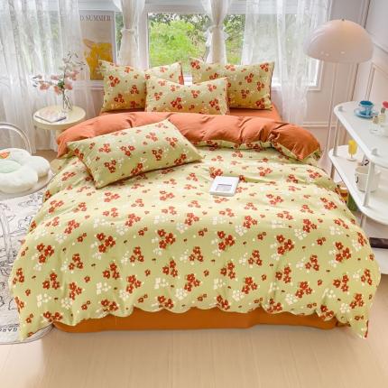 91家纺网 家纺一手货源 找家纺 (总）米瑞娜 2024新款春夏105克双层纱水洗棉麻印花四件套 