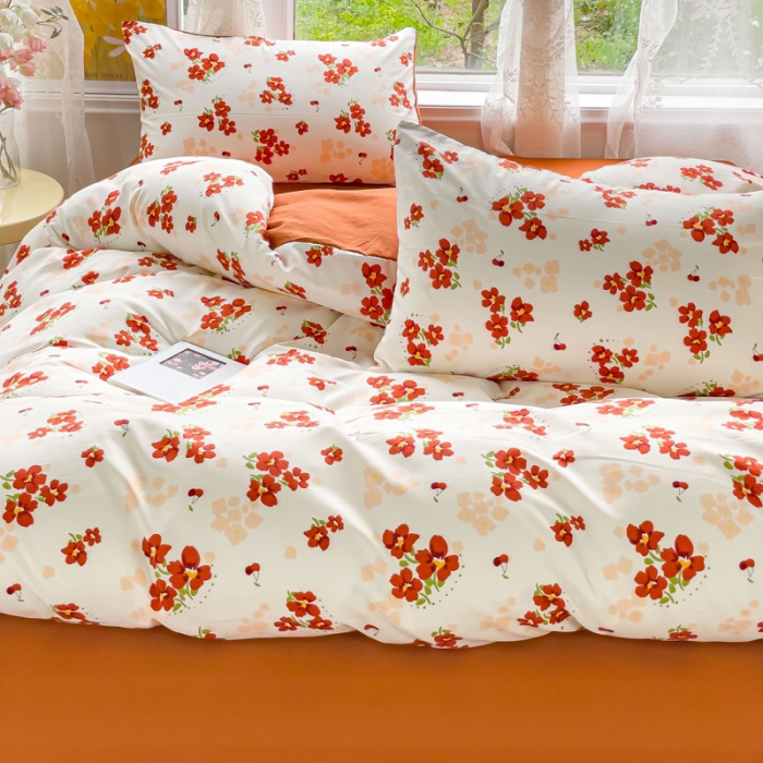 91家纺网 家纺一手货源 找家纺 米瑞娜 2024新款春夏105克双层纱水洗棉麻印花四件套  远晴-米