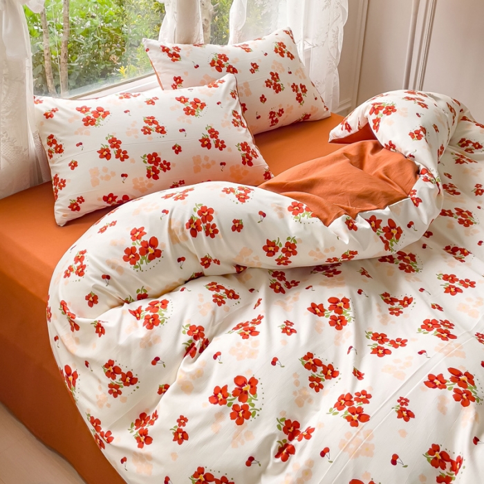 91家纺网 家纺一手货源 找家纺 米瑞娜 2024新款春夏105克双层纱水洗棉麻印花四件套  远晴-米