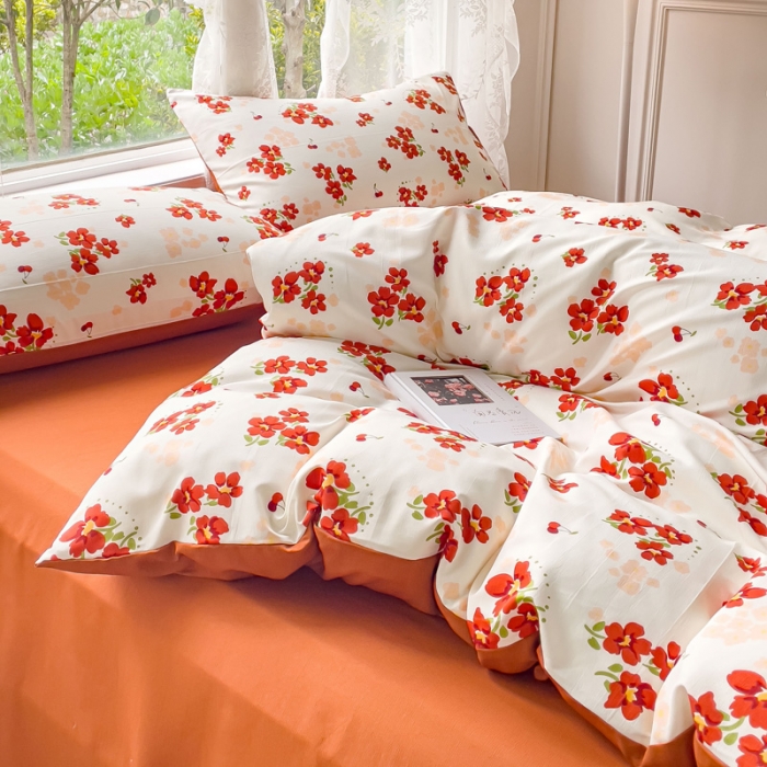 91家纺网 家纺一手货源 找家纺 米瑞娜 2024新款春夏105克双层纱水洗棉麻印花四件套  远晴-米