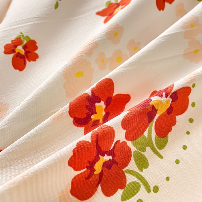 91家纺网 家纺一手货源 找家纺 米瑞娜 2024新款春夏105克双层纱水洗棉麻印花四件套  远晴-米