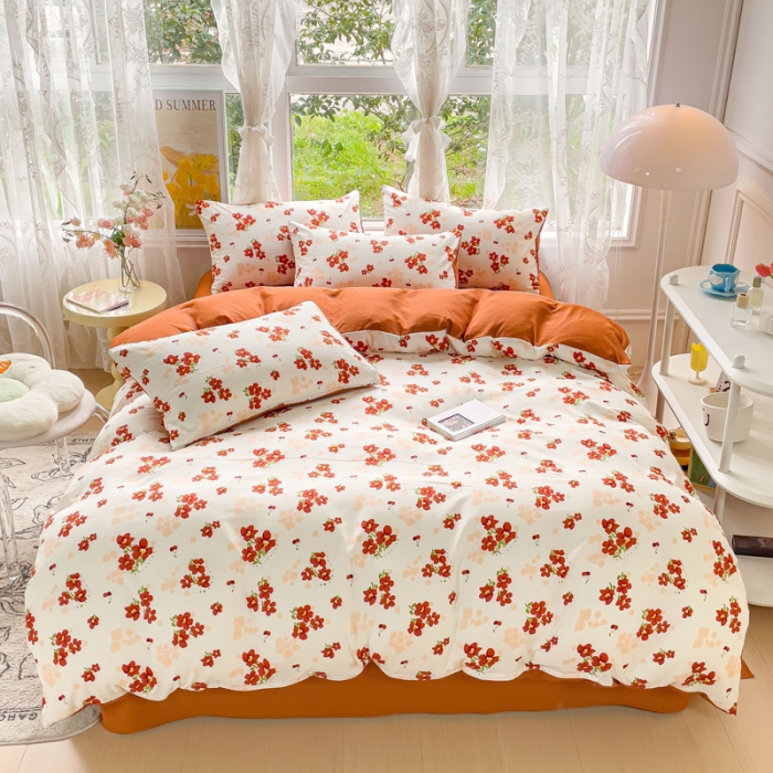 91家纺网 家纺一手货源 找家纺 米瑞娜 2024新款春夏105克双层纱水洗棉麻印花四件套  远晴-米