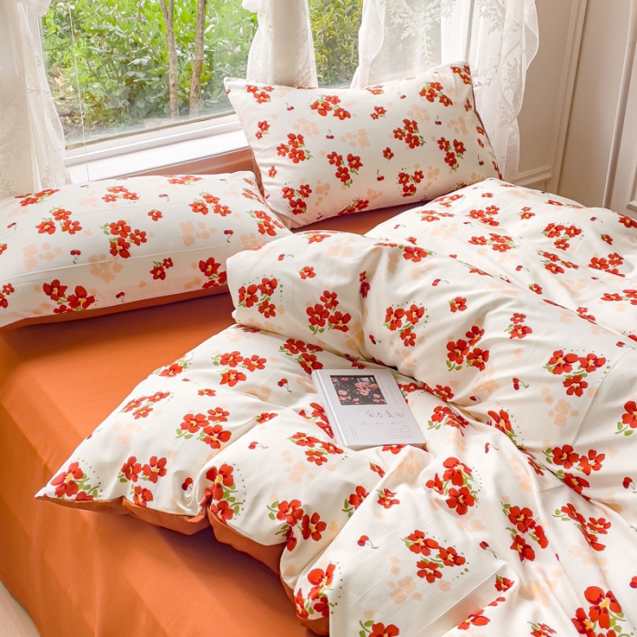 91家纺网 家纺一手货源 找家纺 米瑞娜 2024新款春夏105克双层纱水洗棉麻印花四件套  远晴-米