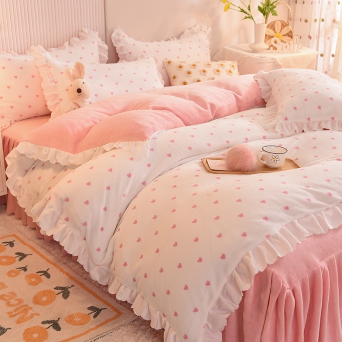 91家纺网 家纺一手货源 找家纺 （总）金盛皇朝新款牛奶水晶宝宝绒韩版荷叶边床裙款四件套