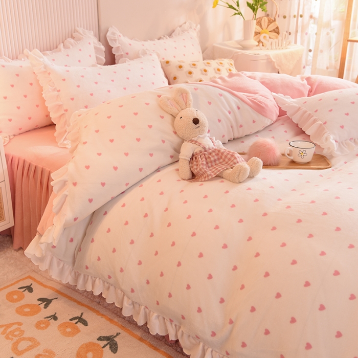 91家纺网 家纺一手货源 找家纺 （总）金盛皇朝新款牛奶水晶宝宝绒韩版荷叶边床裙款四件套