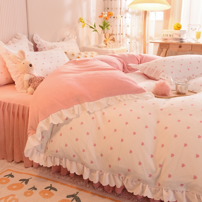 91家纺网 家纺一手货源 找家纺 （总）金盛皇朝新款牛奶水晶宝宝绒韩版荷叶边床裙款四件套