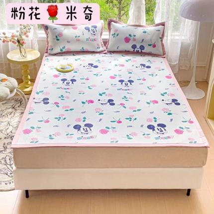 91家纺网 家纺一手货源 找家纺 玖琳家纺 2024新款迪士尼凉感针织复合三明治凉席三件套 粉花米奇