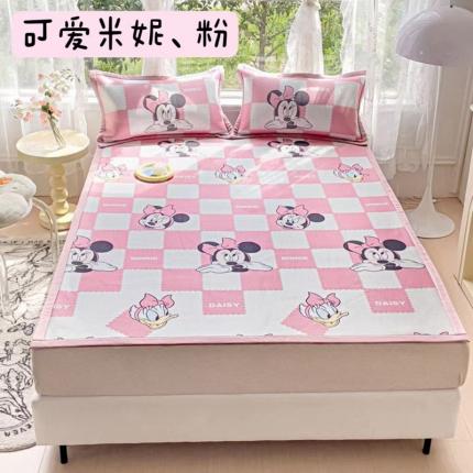 91家纺网 家纺一手货源 找家纺 玖琳家纺 2024新款迪士尼凉感针织复合三明治凉席三件套 可爱米妮粉